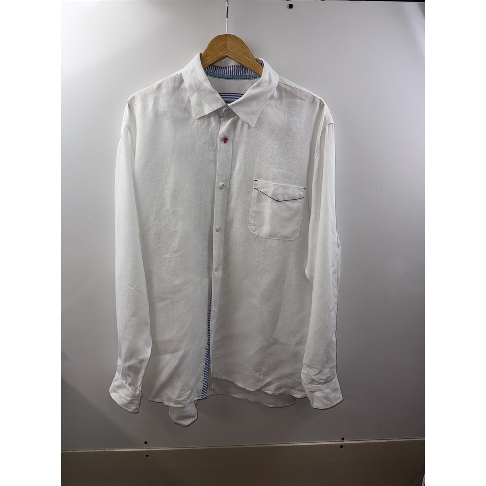 32‎ Bar Blues White 100% Linen Button-Up Long Sleeve Shirt Size XXL